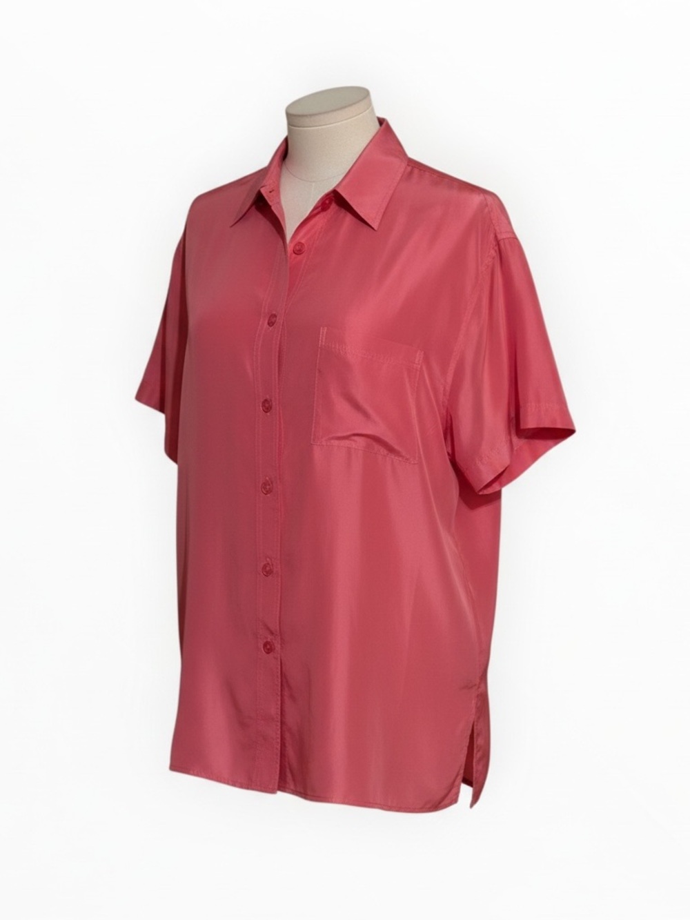 DVF Silk Diane Von Furstenberg Short Sleeve Button Down Shirt Rose Pink L